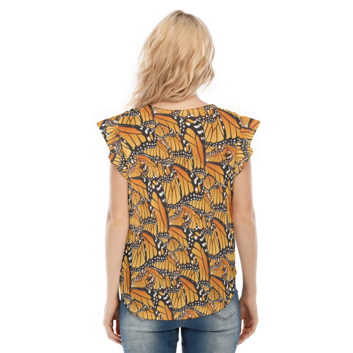 Animal Print - Monarch Butterfly - Women’s Flutter Sleeve Top