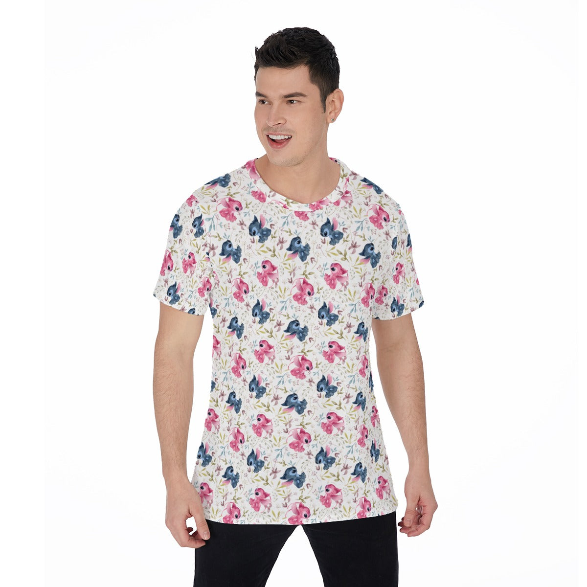 Blue Alien & Pink Friend Love - Men's Short Sleeve T-Shirt