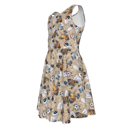 Robot Romance Sketchedched - Kid's Sleeveless Skater Dress