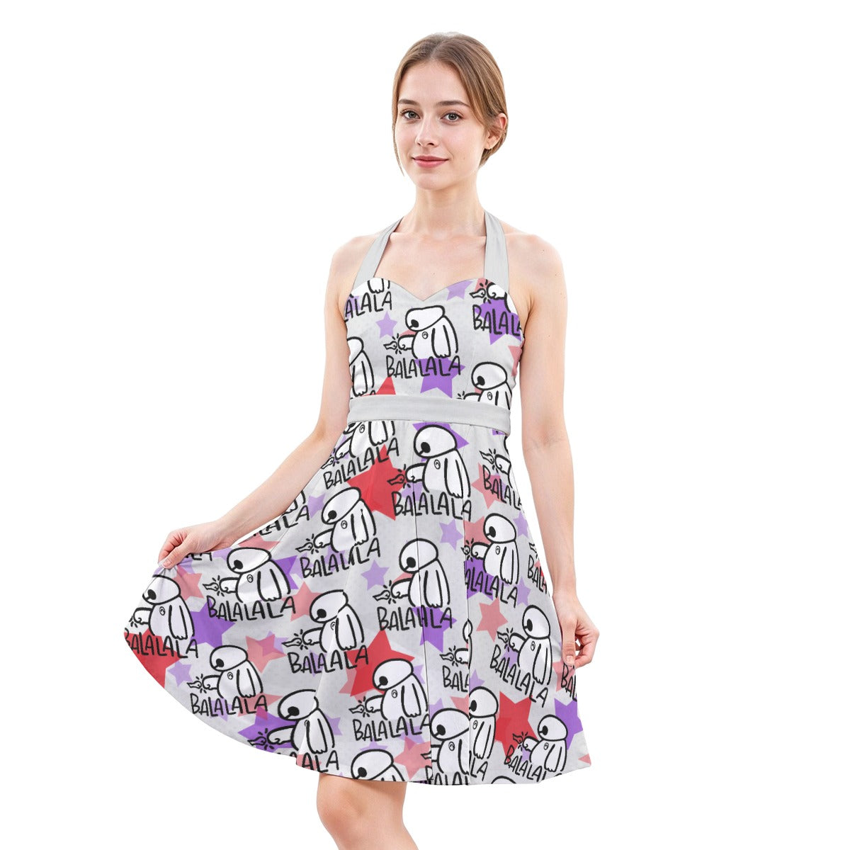 White Robot Balala - Women's Halter Vintage Pocket Dress