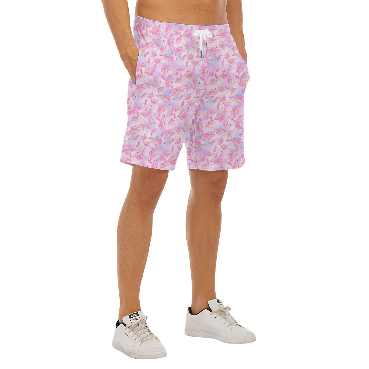 Pink Crystal Lunar Moths - Men’s Pocket Beach Shorts