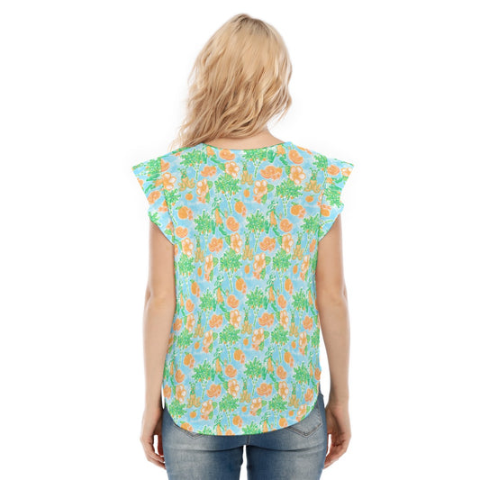 Neon Tangerine Island Pals - Women’s Flutter Sleeve Top