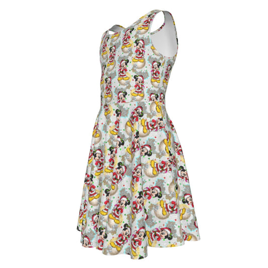 Santa Mouse Celebration - Kid's Sleeveless Skater Dress
