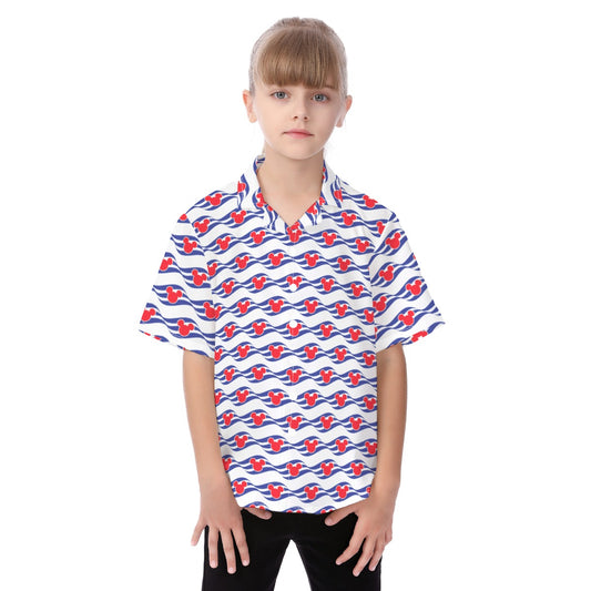 Nautical Cruise Logo Print - Kid's Hawaiian Button Up Shirt