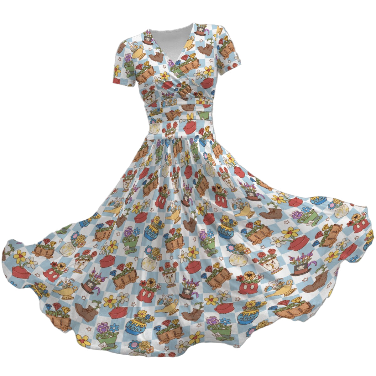 Flourishing Fairytale Pots - Women's V-Neck Ruched Midi Dress