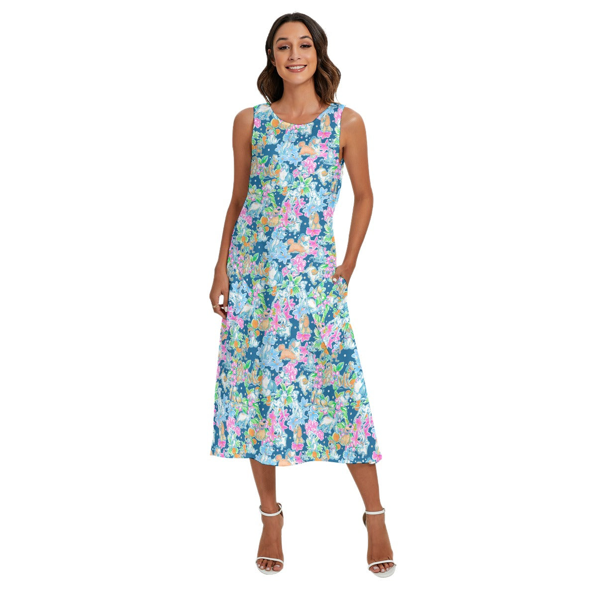 Tropical Paws & Petals - Beloved Dogs - Women’s Diagonal Pocket Midi Dress