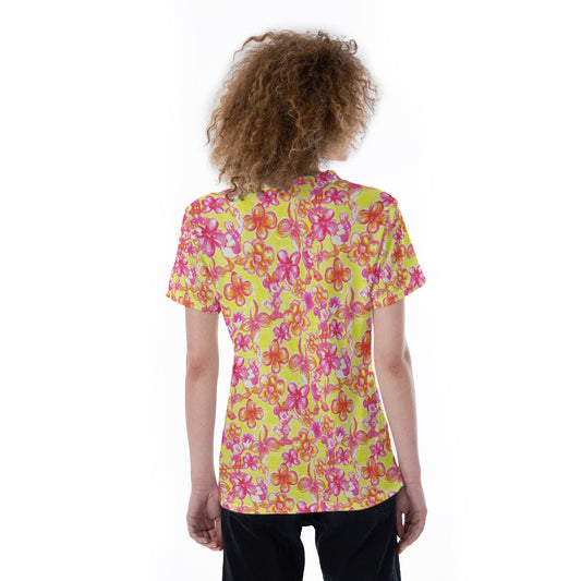 Neon Tropical Floral Friendsends - Women's Short Sleeve V-Neck T-Shirt