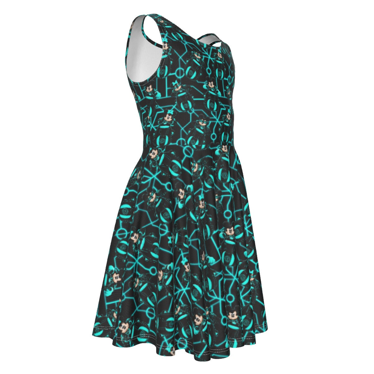 Electric Neon Grid Adventure - Kid's Sleeveless Skater Dress