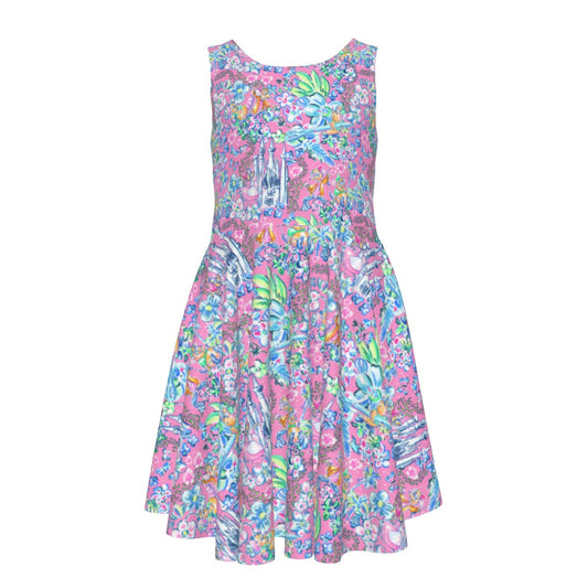 Bright Tropical Dreams - Enchanted Squeaky Helpers - Kid's Sleeveless Skater Dress