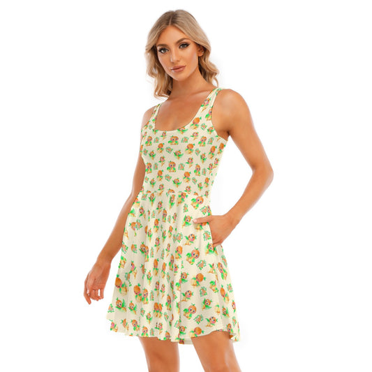 Citrus Charm Bird - Women's Sleeveless Pocket Skater Dress