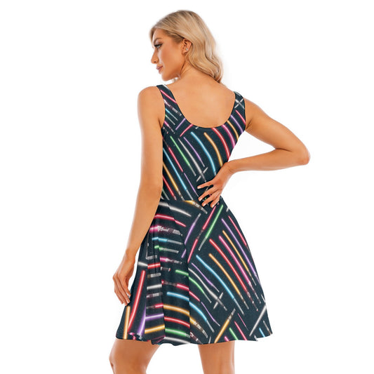Vibrant Galaxy Sabers - Women's Sleeveless Pocket Skater Dress