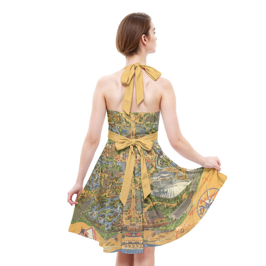 Vintage Theme Park Map - Women's Halter Vintage Pocket Dress