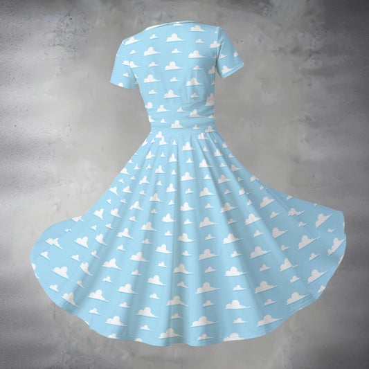 Andy’s Room Clouds - Women's V-Neck Ruched Midi Dress