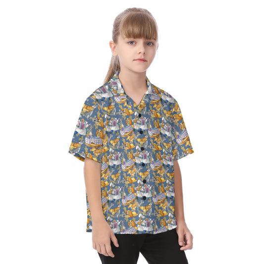 Puppy Love Sketchched - Kid's Hawaiian Button Up Shirt