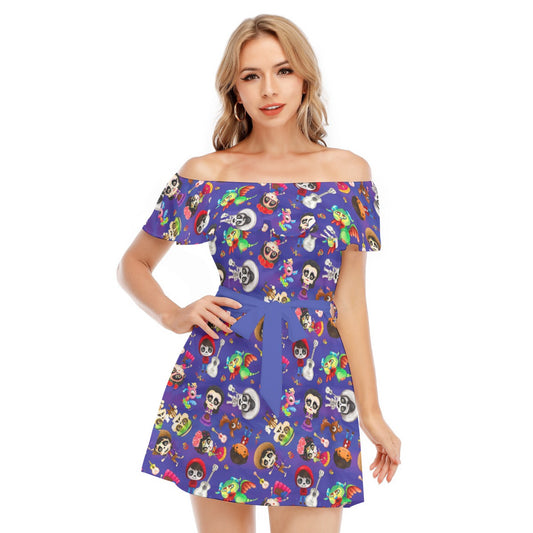 Poco Loco Día de Muertos - Women's Off-shoulder Ruffle Dress
