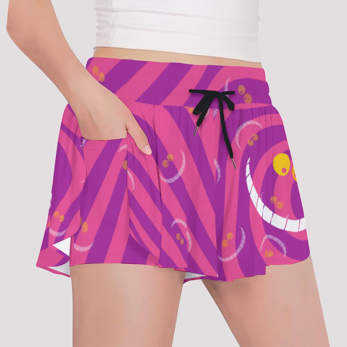 Whimsical Grinning Stripes - Girls’ Flowy Pocket Shorts