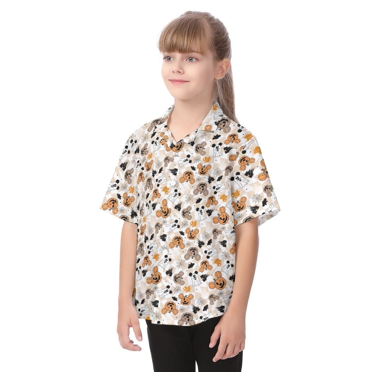 Checkered Halloween Ghosts & Pumpkinskins - Kid's Hawaiian Button Up Shirt