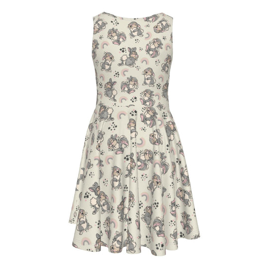 Bouncy Bunny Bliss - Kid's Sleeveless Skater Dress