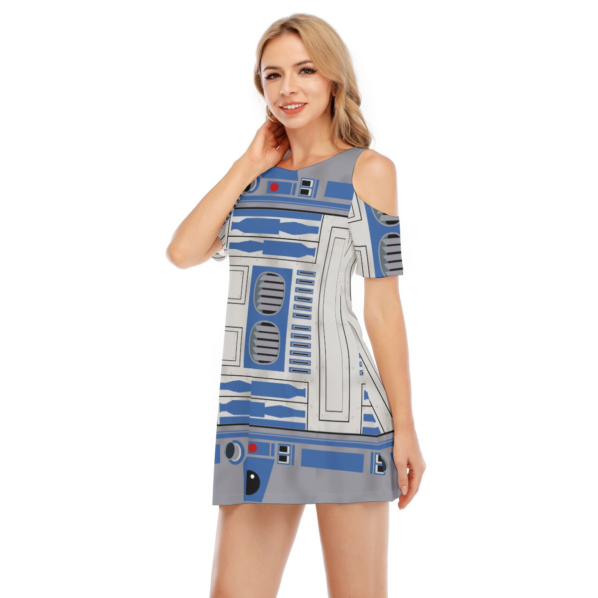 Little Blue Droid - Women's Cold Shoulder Cotton Dress