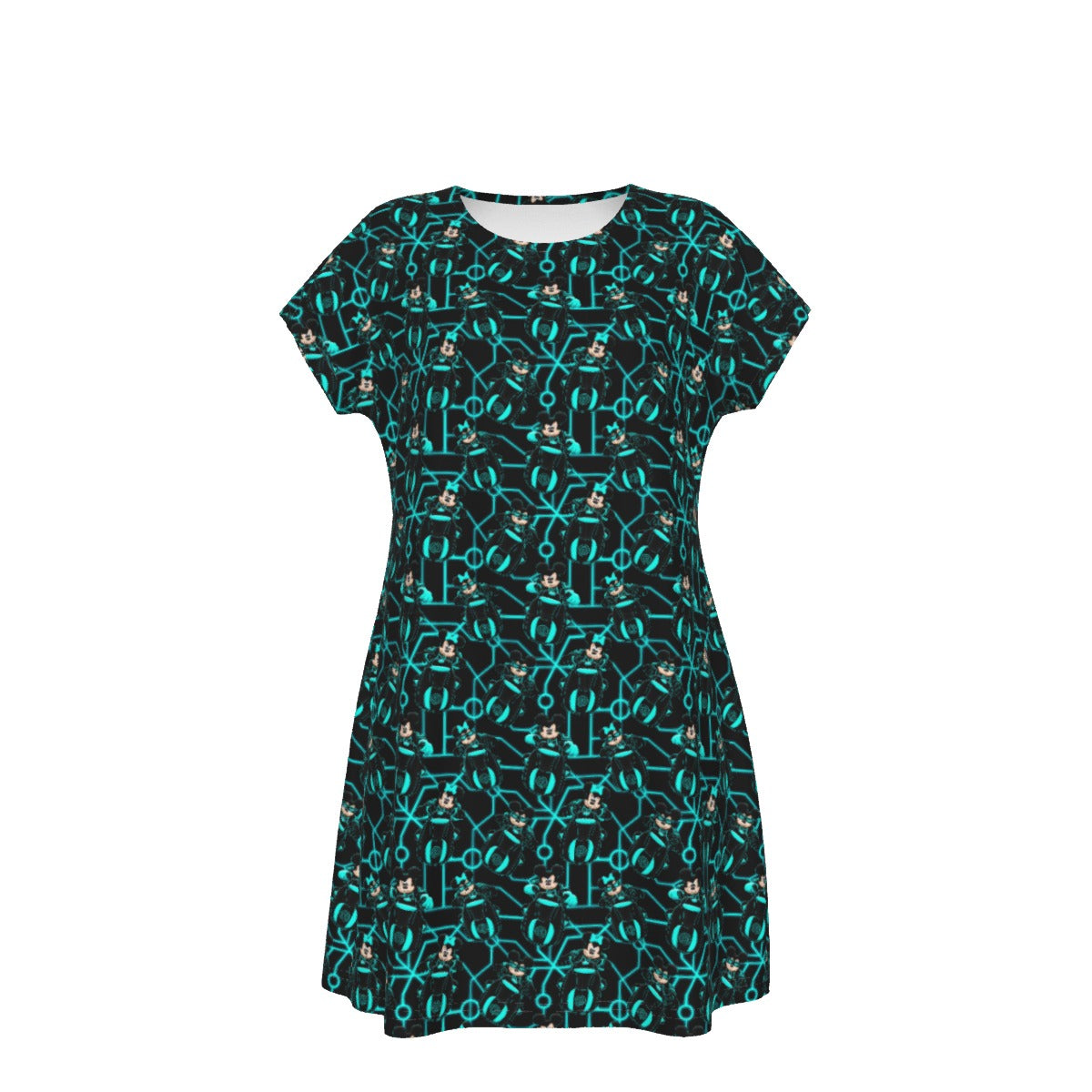 Electric Neon Grid Adventure - Women's T-Shirt Dress