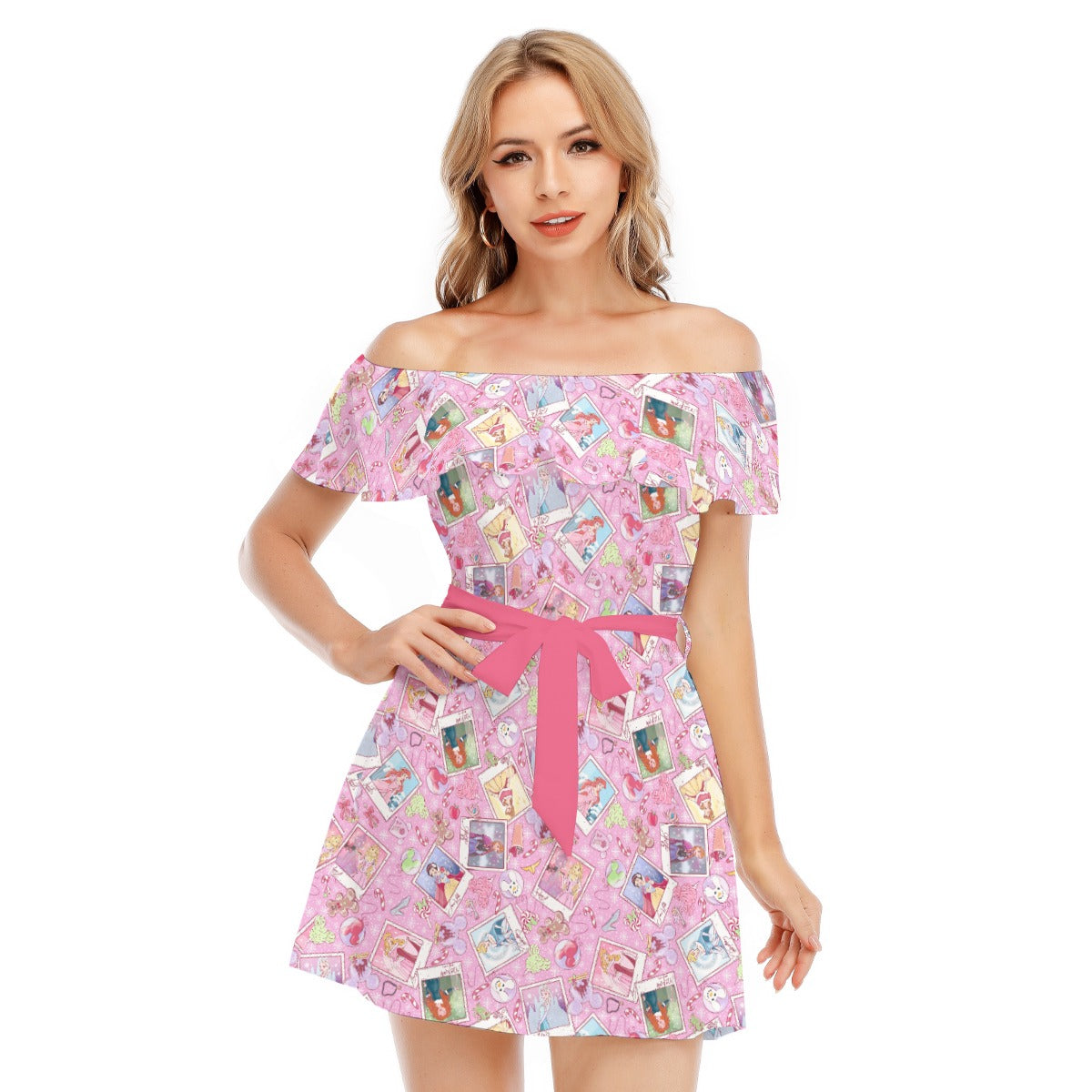 Holiday Winter Princess Christmas Snapshots - Women's Off-shoulder Ruffle Dress