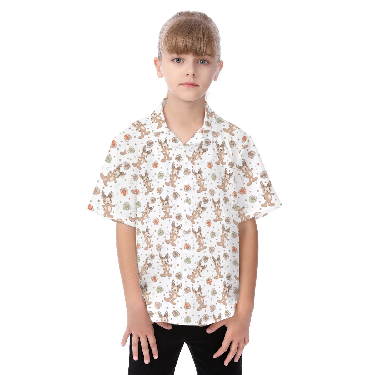Reindeer Onesie Cheer - Kid's Hawaiian Button Up Shirt
