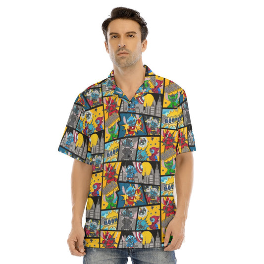 Superhero Stitch - Comic Action - Men's Hawaiian Button Up Shirt