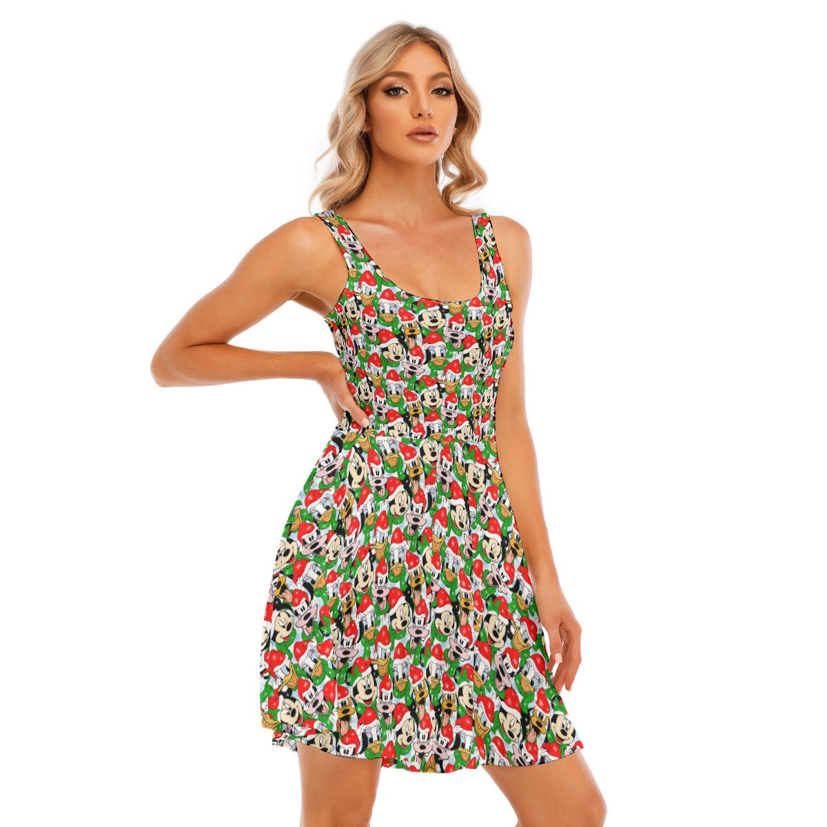 Mouse Friends in Santa Hats - Women's Sleeveless Pocket Skater Dress