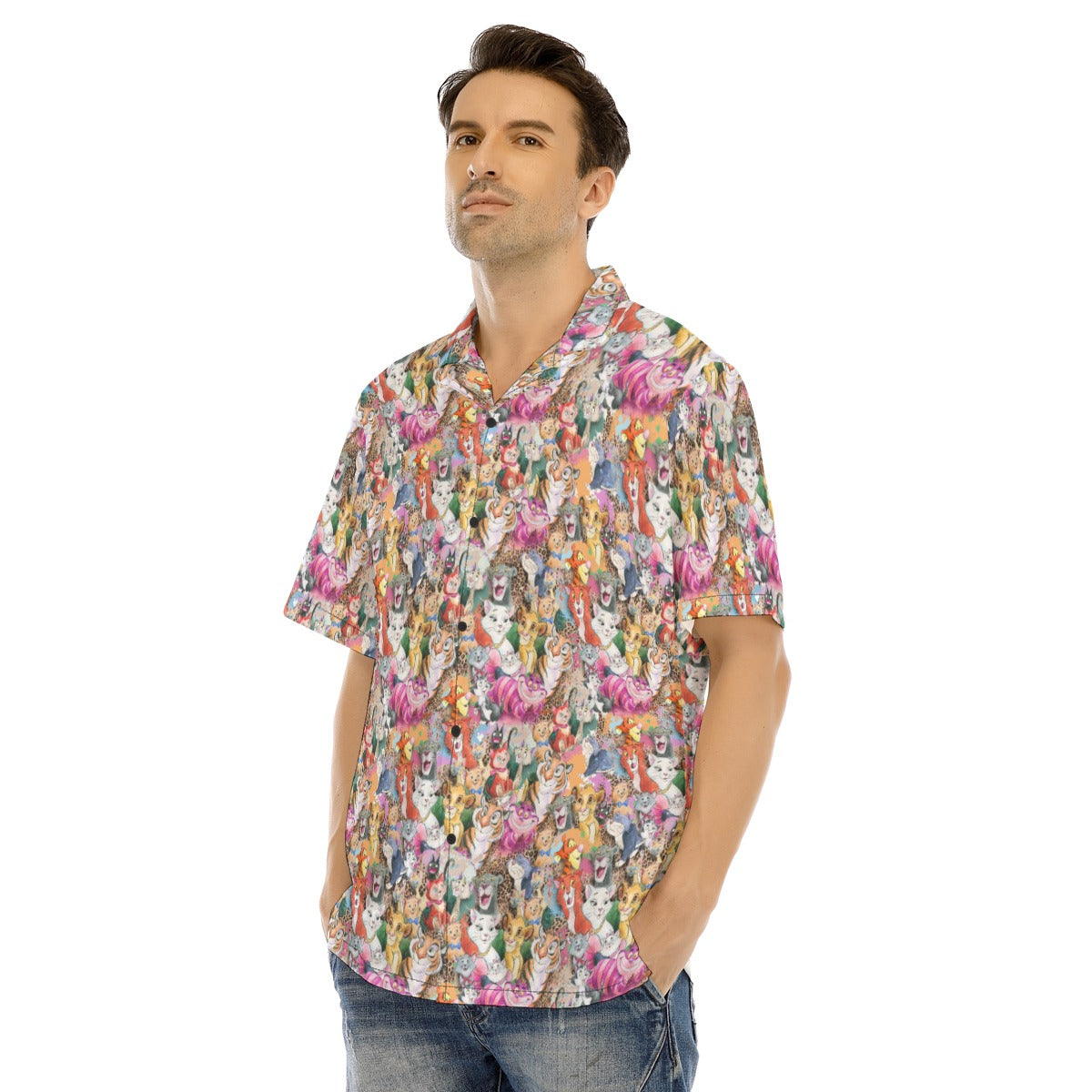 Whimsical Storybook Cats - Men's Hawaiian Button Up Shirt