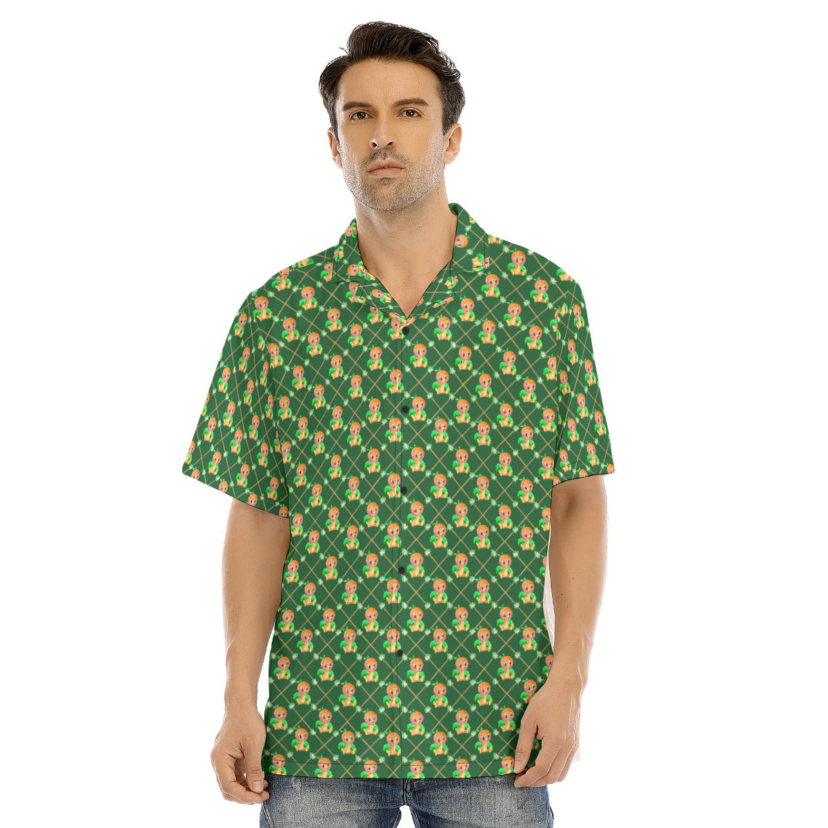 Geometric Citrus Delight - Men's Hawaiian Button Up Shirt