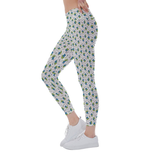 Playful Green Aliens on White - Women's Yoga Leggings