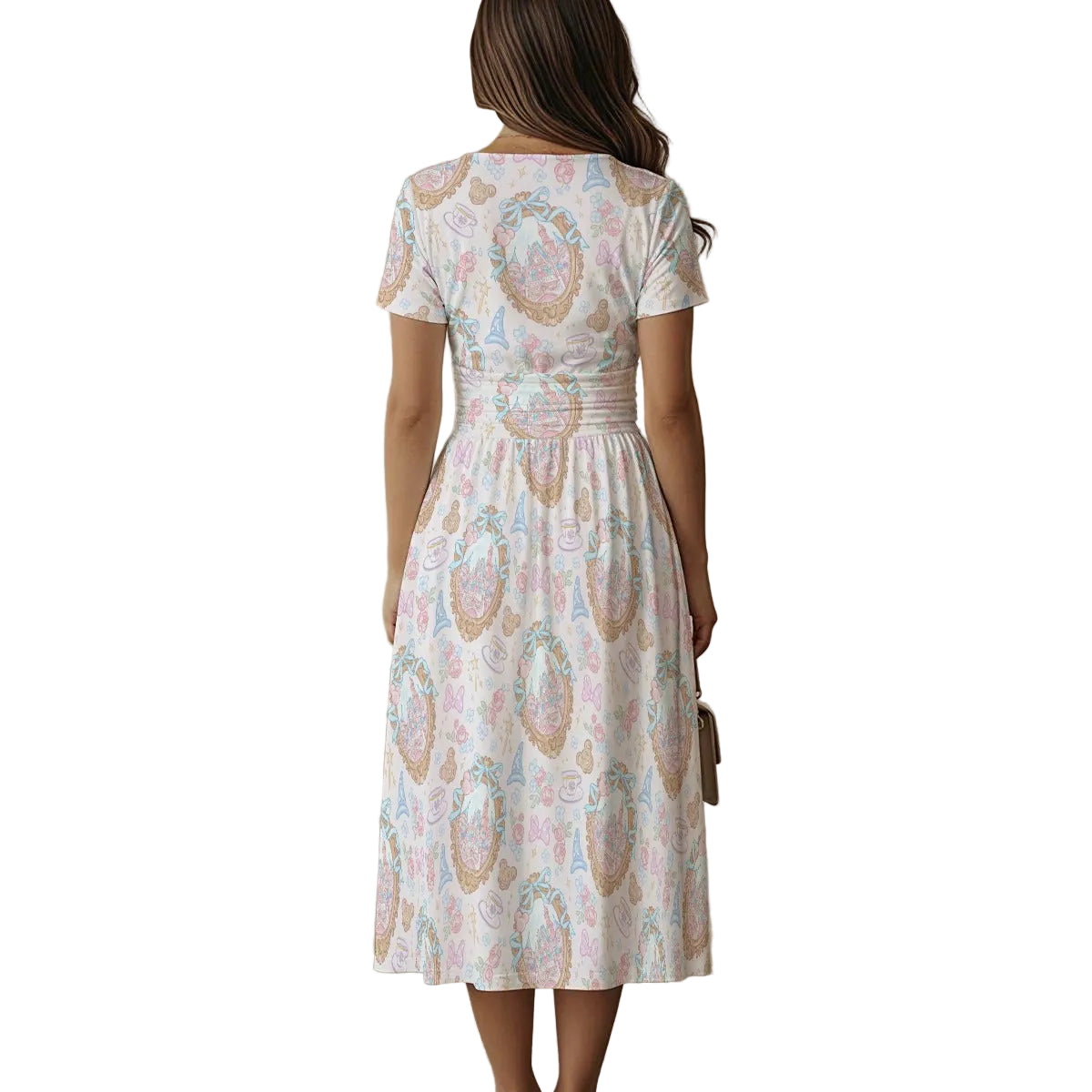 Coquette Park Daydream - Women's V-Neck Ruched Midi Dress