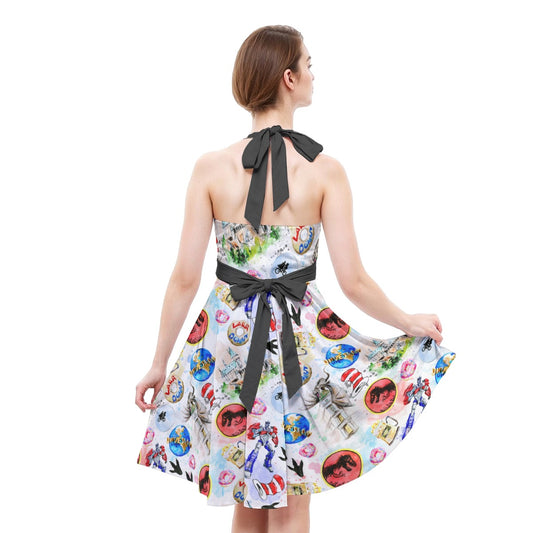 A Universal Adventure - Women's Halter Vintage Pocket Dress