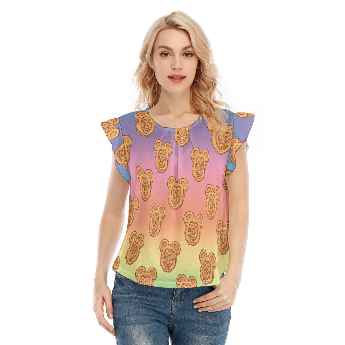 Rainbow Mouse Waffles - Women’s Flutter Sleeve Top