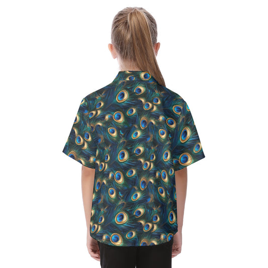 Animal Print - Peacock - Kid's Hawaiian Button Up Shirt