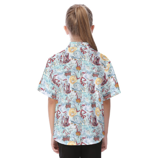 Santa Jack with Sally & Ghost DogZero - Kid's Hawaiian Button Up Shirt