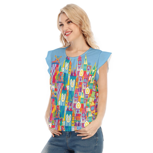 Whimsical World Facade - Women’s Flutter Sleeve Top