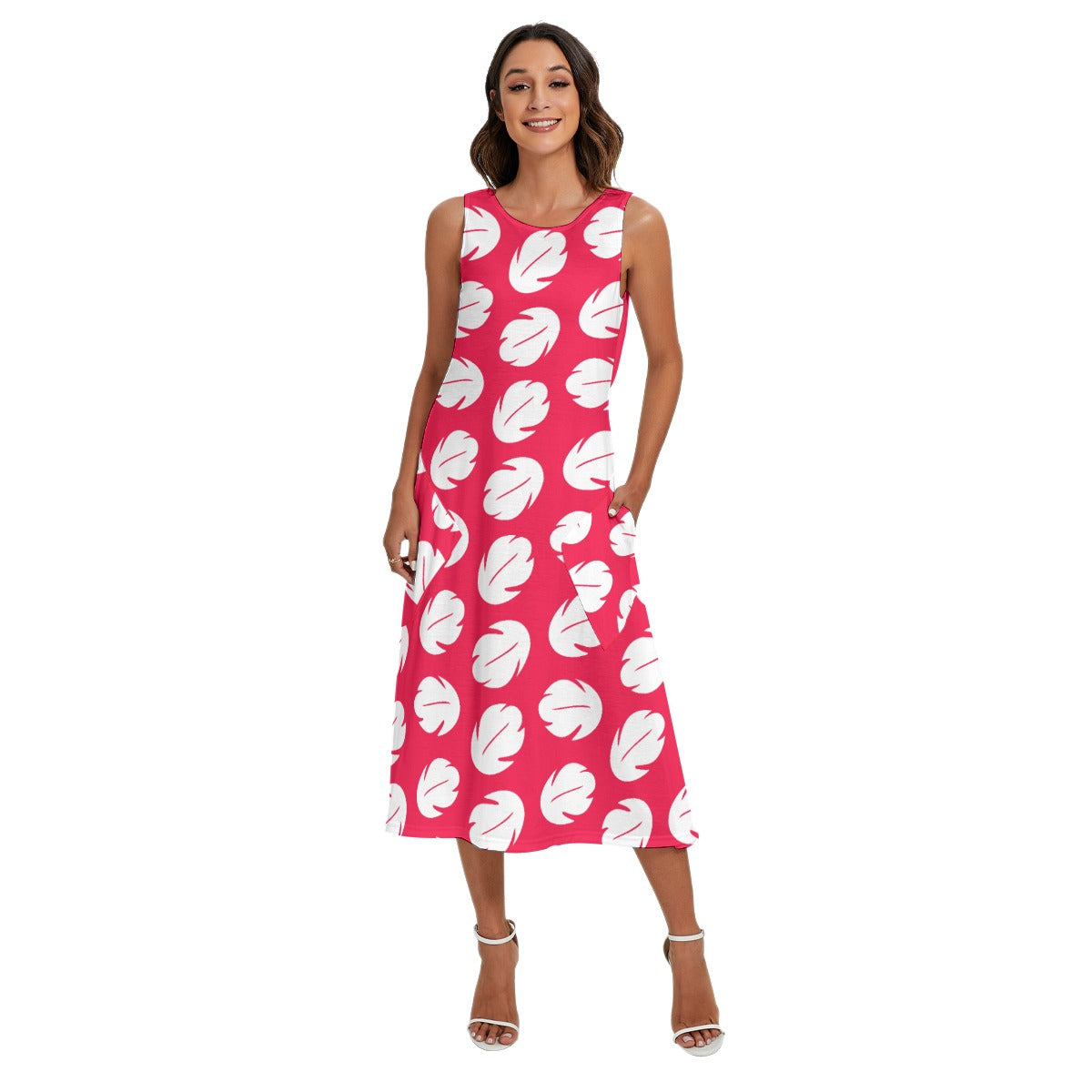 Island Leaf Print - Women’s Diagonal Pocket Midi Dress