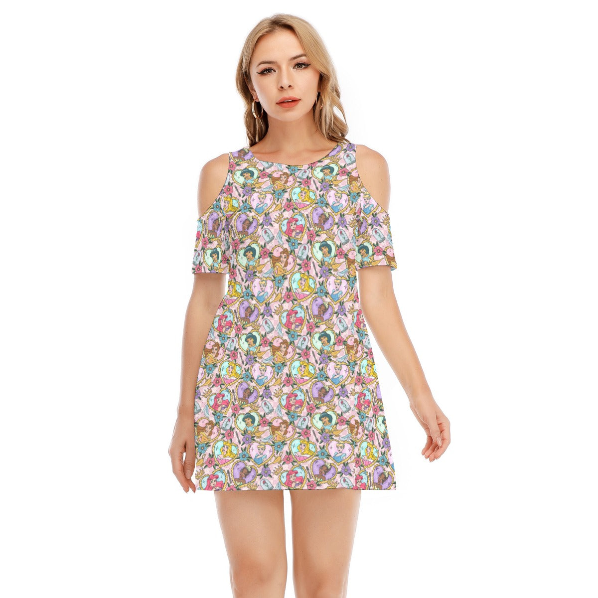 Tattoo Hearts Royal Icons - Women's Cold Shoulder Cotton Dress