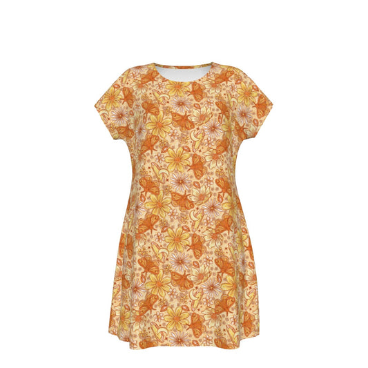 Orange Crystal Moths - Women's T-Shirt Dress