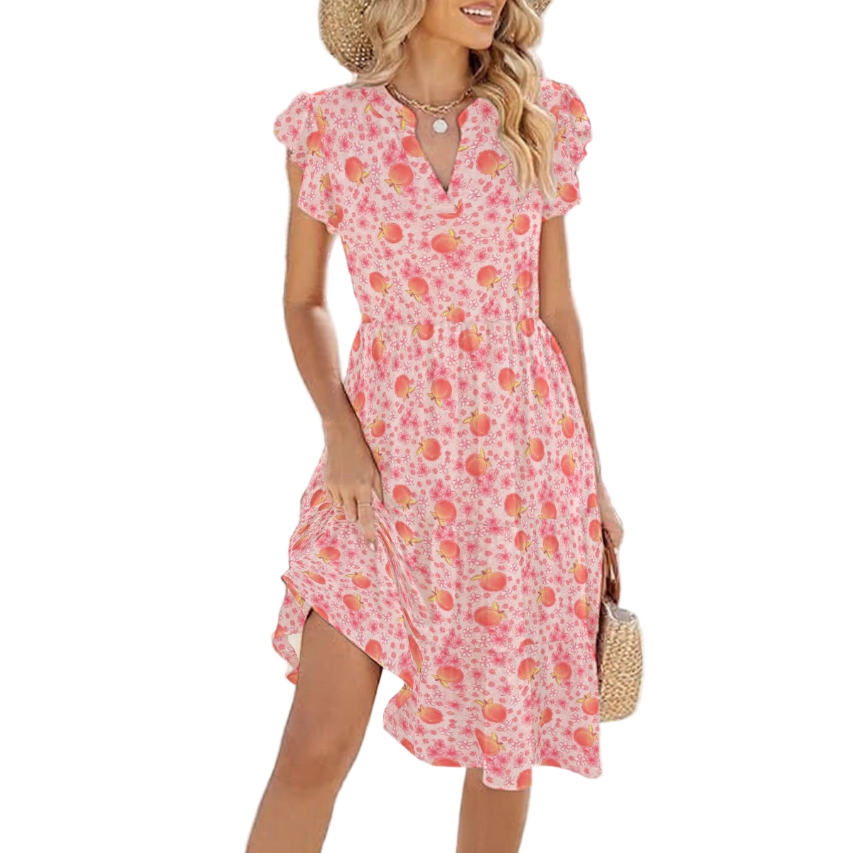 Summer Fruits - Peaches - Women's Tiered Pocket Midi Dress