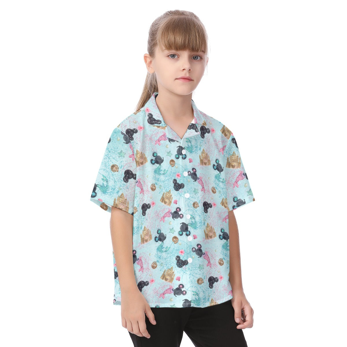 Watercolor Mermaid Mouse Ears - Kid's Hawaiian Button Up Shirt