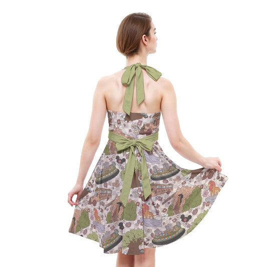 Hand Drawn AK - Women's Halter Vintage Pocket Dress