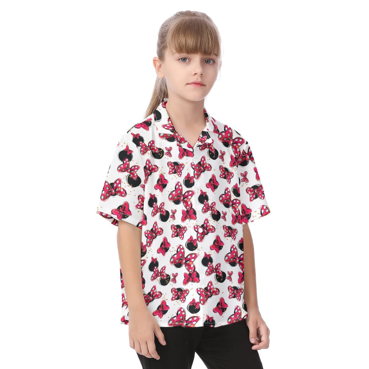 Polka Dot Bows & Mouse Ears - Kid's Hawaiian Button Up Shirt