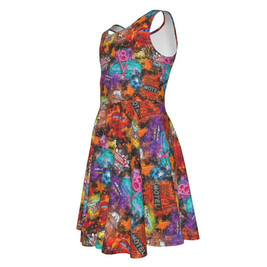 Watercolor Racing Adventure - Kid's Sleeveless Skater Dress