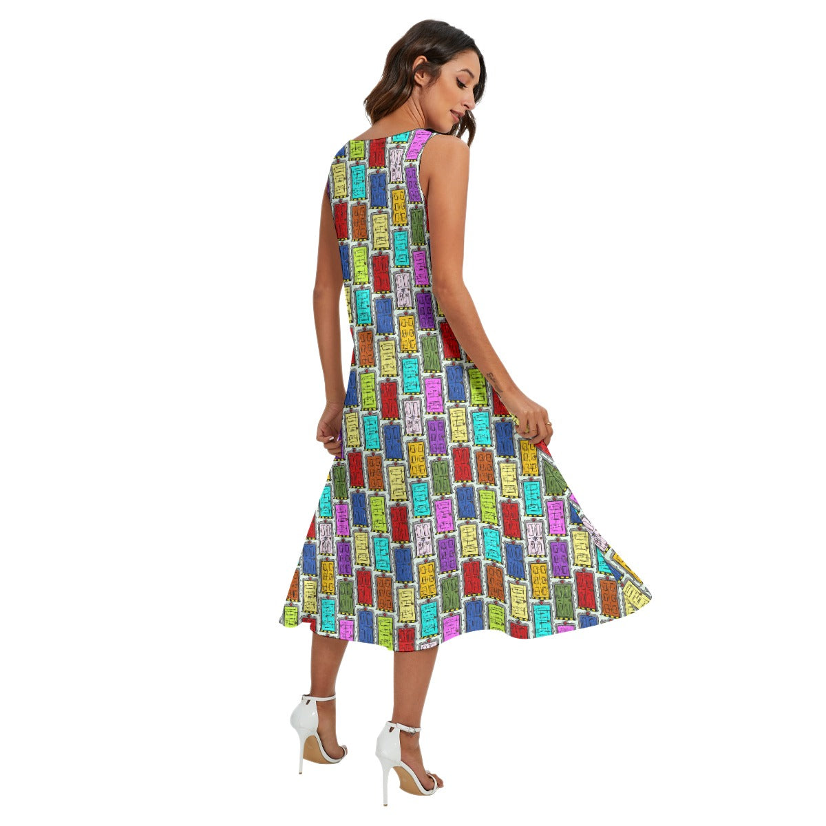 Sketchy Scare Doors - Women’s Diagonal Pocket Midi Dress