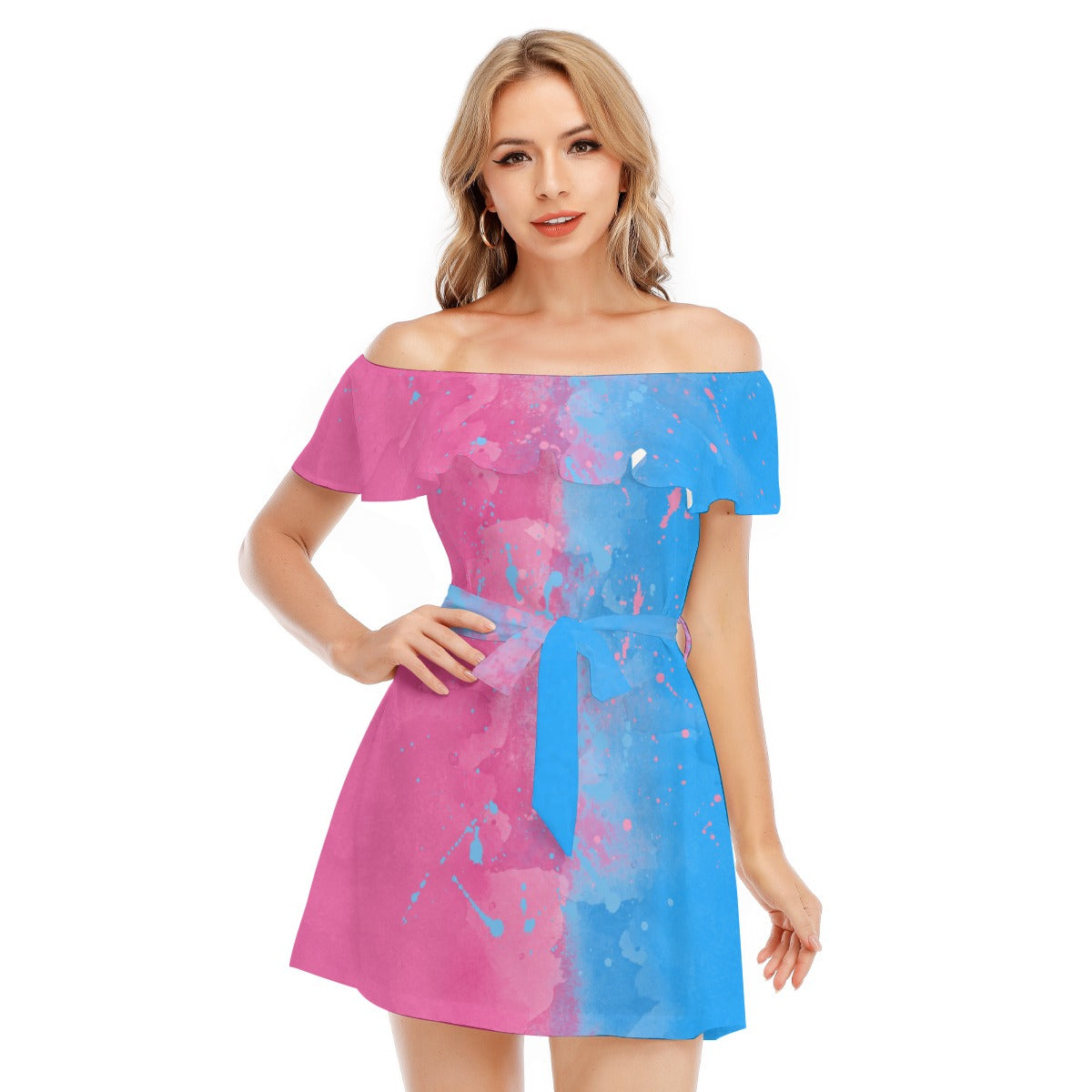 Pink or Blue Fairytale Dress - Women's Off-shoulder Ruffle Dress