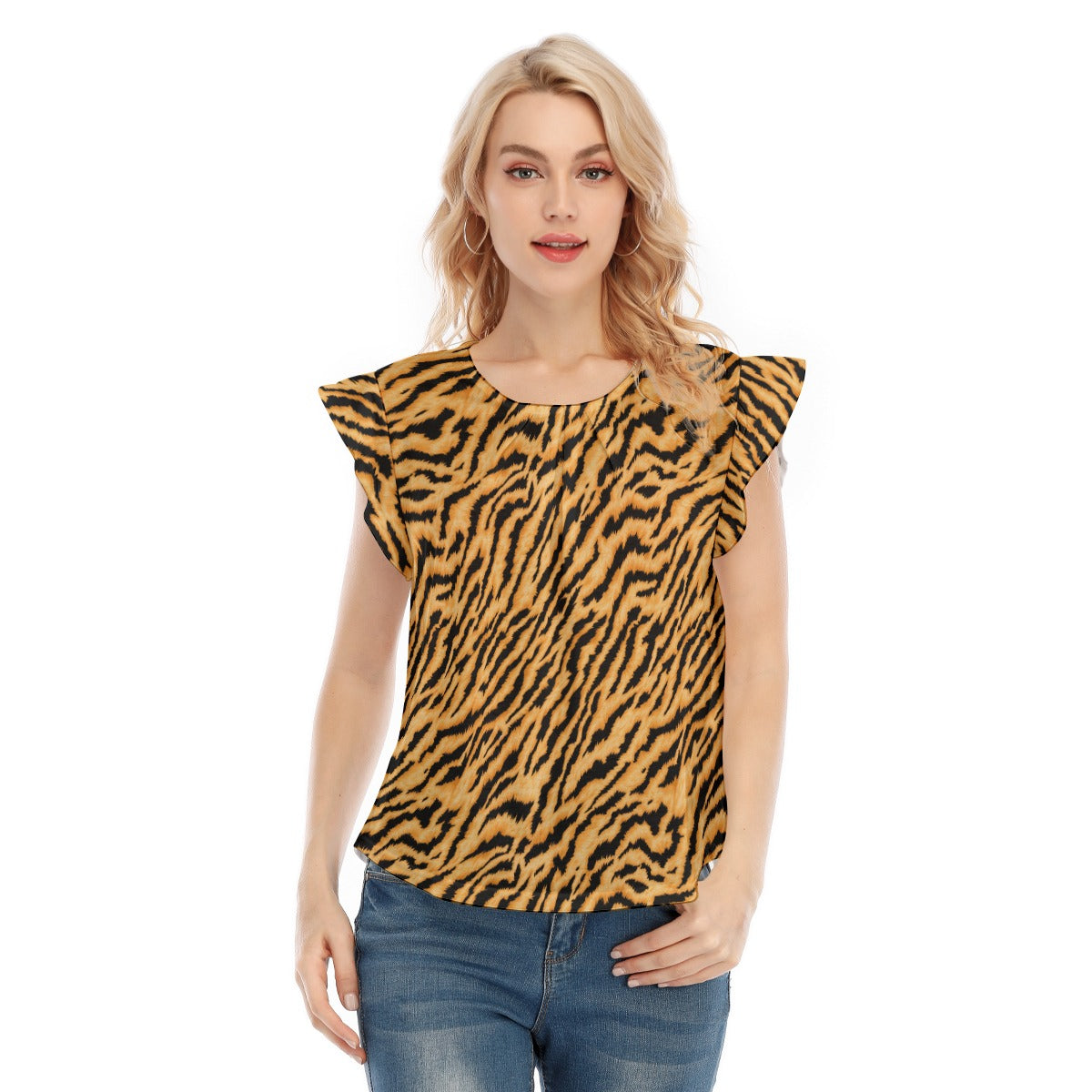 Animal Print - Tiger - Women’s Flutter Sleeve Top