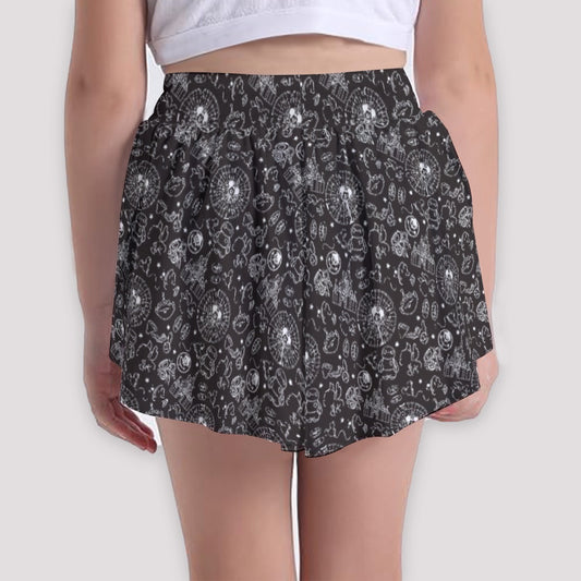 Monochrome Theme Park Icons - Girls’ Flowy Pocket Shorts