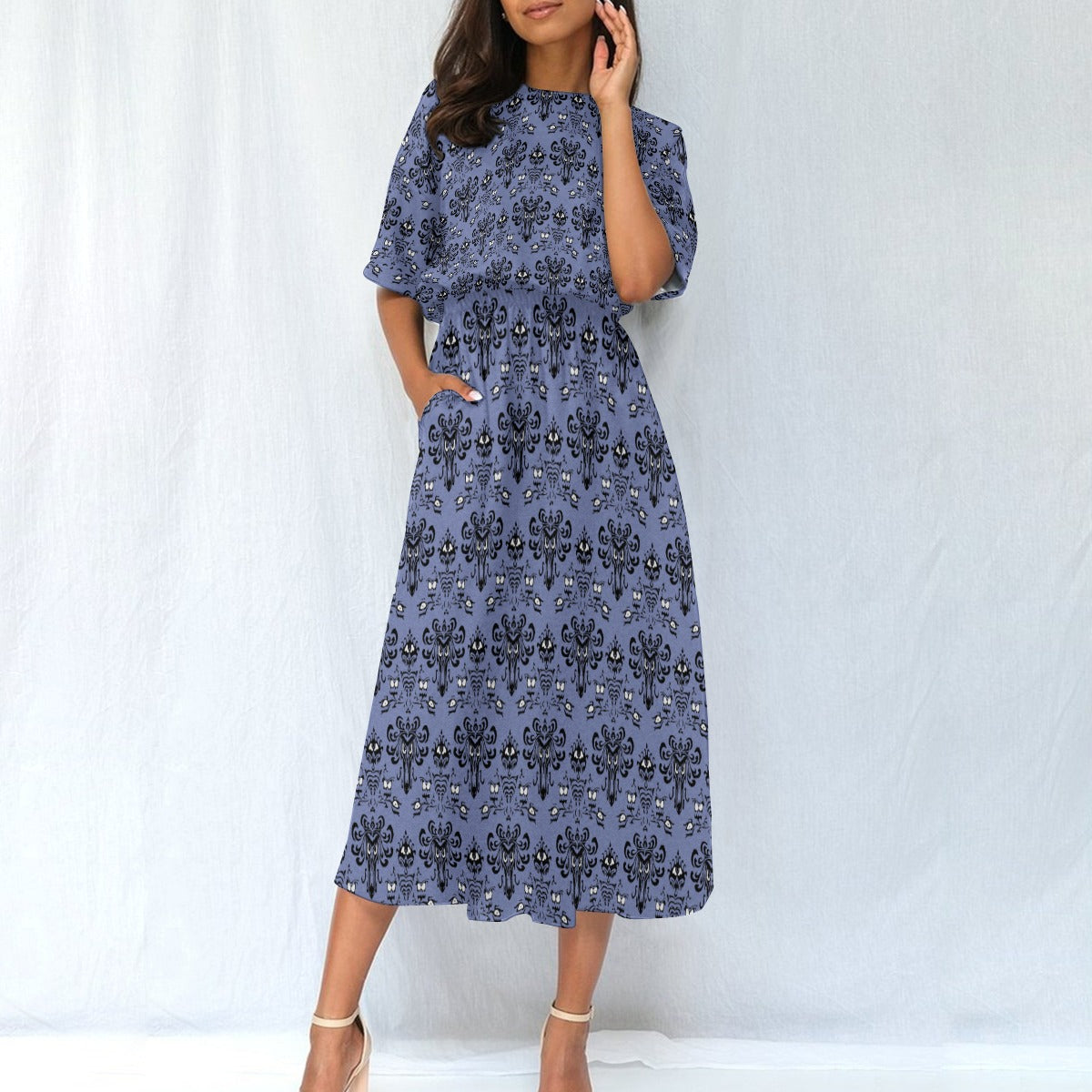 Spooky Mansion Wallpaper - Women’s Elastic Waist Pocket Midi Dress
